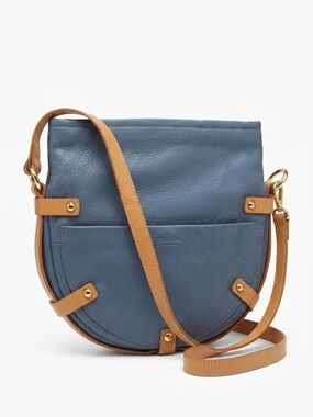 NWOT Perlina New York Blue Leather Crossbody Bag Gold Hardware